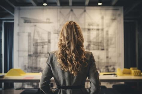 A Woman Standing In Front Of A Wall With A Drawing On It Premium Ai