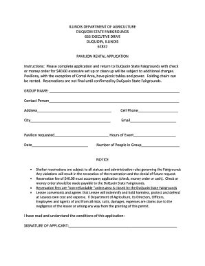 Fillable Online Agr State Il Pavilion Rental Form Illinois Department