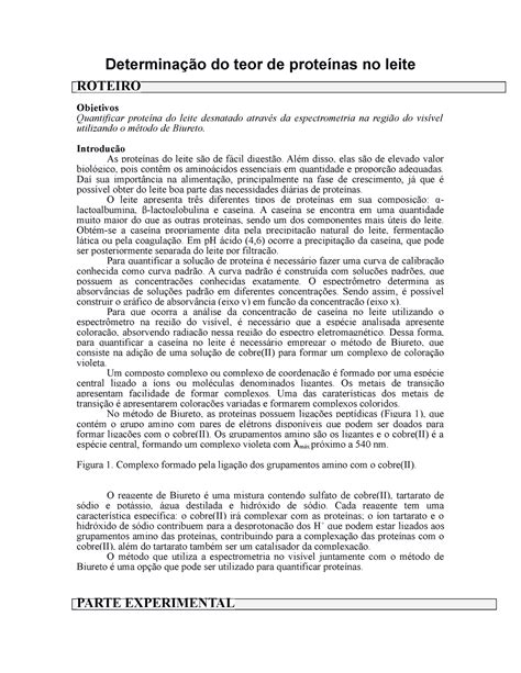 Roteiro 2 Determinação DO TEOR DE Proteínas NO Leite Determinação