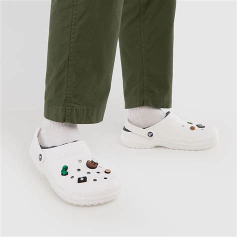 Mens White And Grey Crocs Classic Lined Clog Sandals Schuh