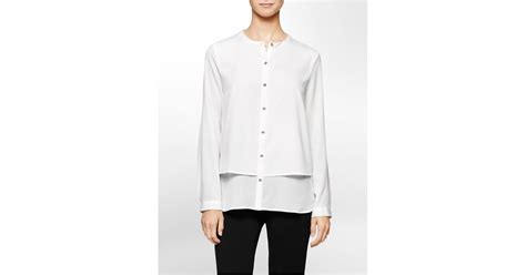 Lyst Calvin Klein White Label Double Layer Button Front Top In White