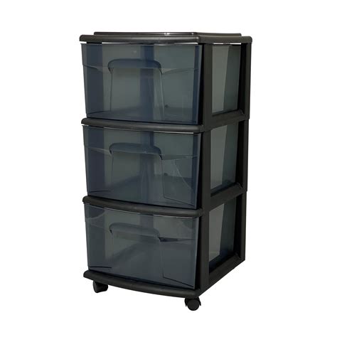 Homz 25 Tall Solid Plastic 3 Drawer Wheeled Home Storage Organizer