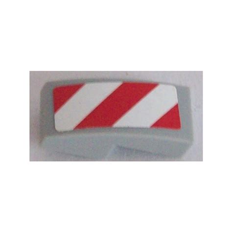 Lego Medium Stone Gray Slope X Curved With Red And White Danger