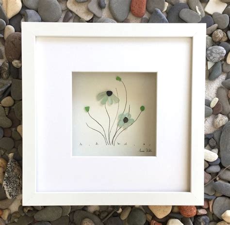 Pebble Art Genuine Sea Glass And Pebble Flowers Modern Wall Etsy