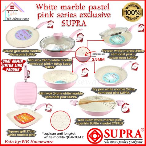 Jual Panci SUPRA Seri White Marble Pastel Pink Wajan Panggangan Wok