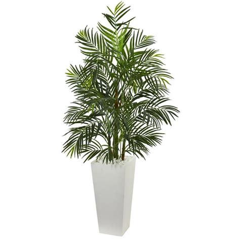 Nearly Natural 5 Ft Areca Artificial Palm Tree In White Planter Uv Resistant Indooroutdoor