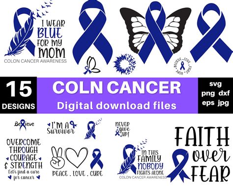 Colon Cancer Svg Cancer Svg Blue Ribbon Svg Colon Cancer Etsy