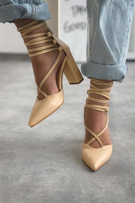 Festone Mat Deri Kadın Stiletto Nude
