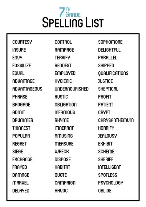 List Of Seventh Grade Spelling Words