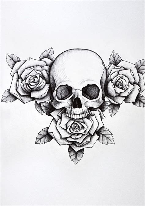 Skull And Rose Tattoos Drawing