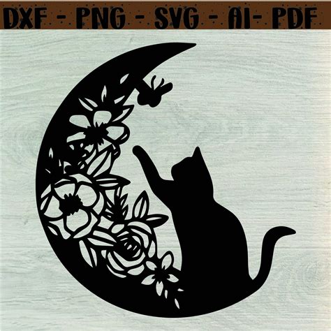 Cat And Moon Svg Cat Silhouette Moon Silhouette Cat And Moon Silhouette