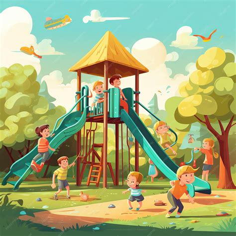 Premium Photo | Illustration of Slide children playing in the park flat ...