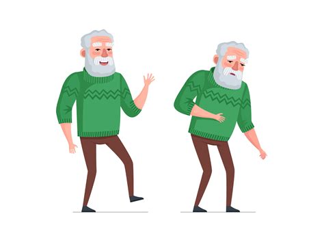 Elderly Active Joyful And Unhealthy Sick Pensioner Comparison Healthy