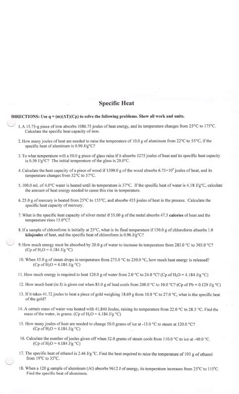 Specific Heat Capacity Questions And Answers