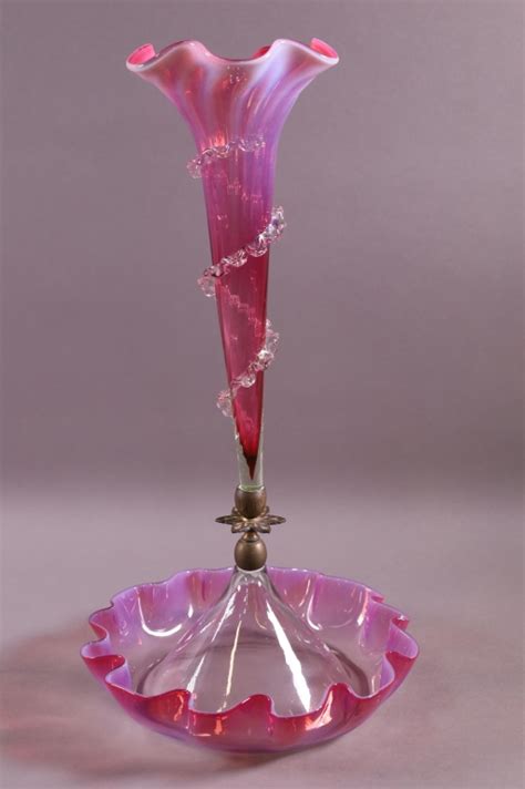 Victorian Cranberry Opalescent Epergne Redlands Antique Auction