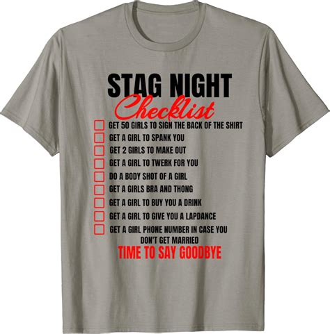 Mens Mens Stag Do T Shirt Bachelor Party Challenge Checklist Amazon