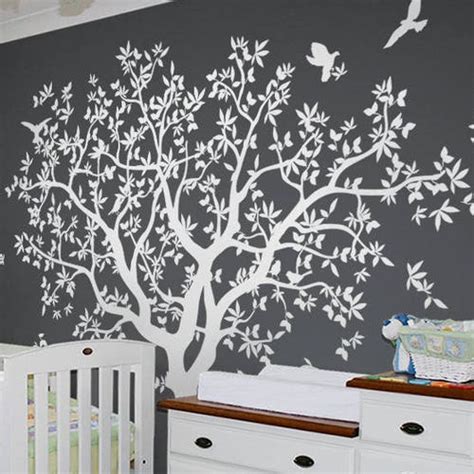 White Tree Decal Large Nursery Tree Decals With Birds Unisex Etsy