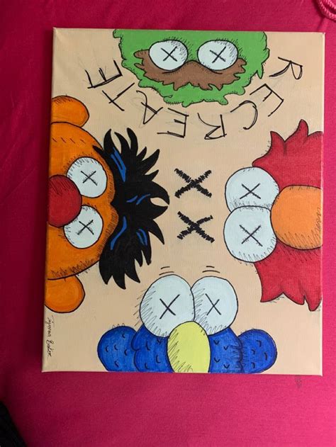 Kaws X Sesame St Pt In Pink Canvas Art Mini Canvas Art