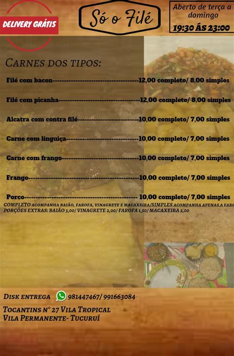 Menu em Churrasquinho só o filé restaurante Brasil Tocantins n 27