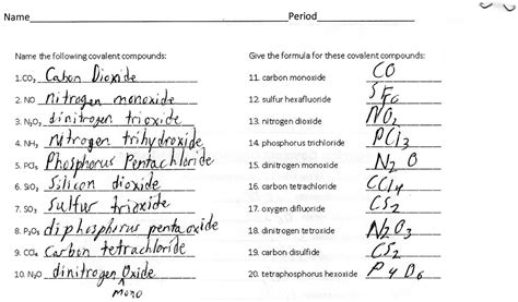 Covalent Naming Worksheets