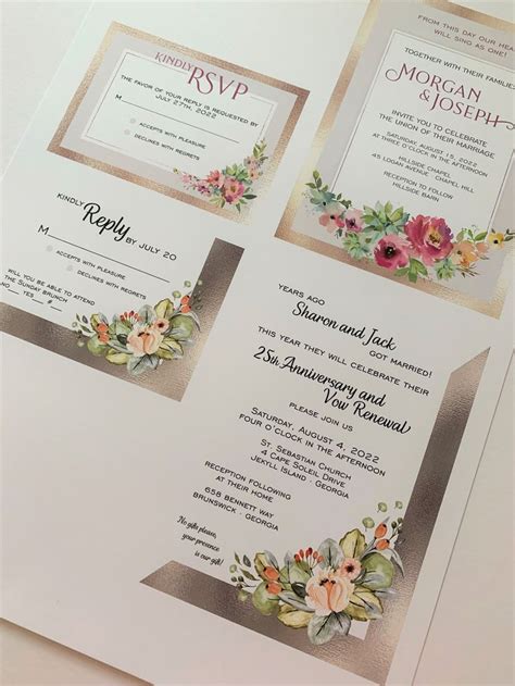 Rose Gold Floral Wedding Invitation Barn Wedding Reception Etsy