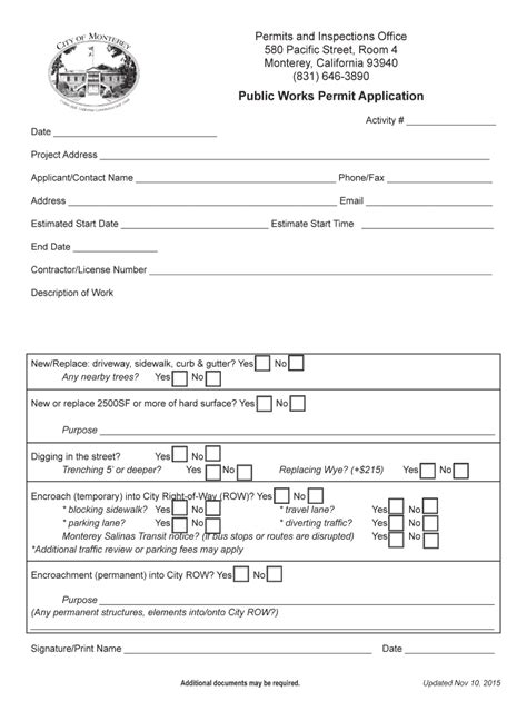 Fillable Online Monterey Public Works Permit Application Monterey Fax