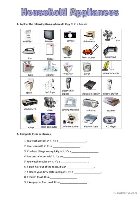 Household Appliances English Esl Worksheets Pdf And Doc