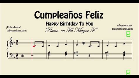 Cumplea Os Feliz Partitura F Cil De Piano En Fa Mayor Happy Birthday