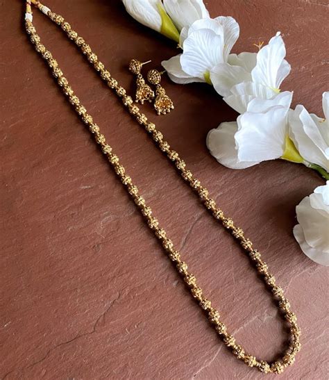 Long Necklace Indian Necklace Matar Mala Gold Ball Necklace Long