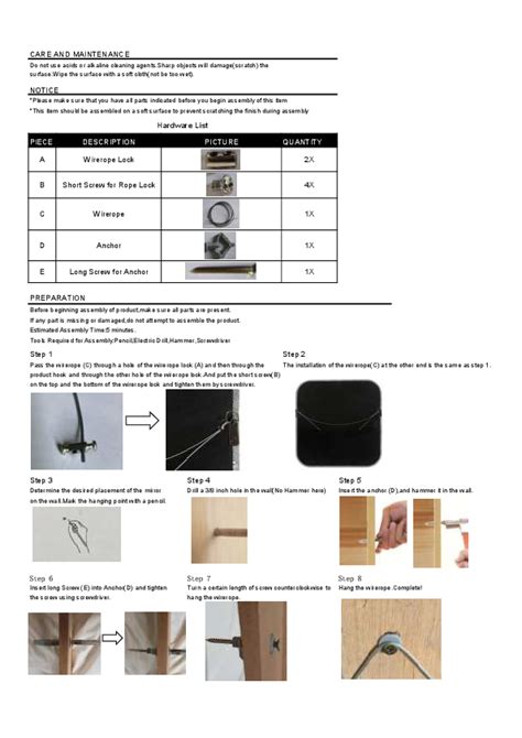 Installation Instructions for Black Square Framed Hanging Wall Mirror