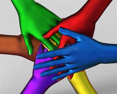 Multi Colored Female Hands On Top Of Each Other As A Team 3d