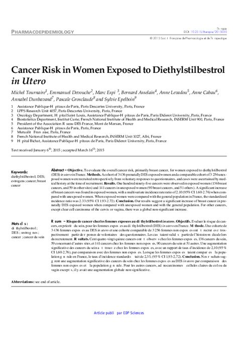 Pdf Cancer Risk In Women Exposed To Diethylstilbestrol In Utero