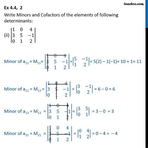 Ex 4 4 2 Write Minors Cofactors Of Determinants Class 12