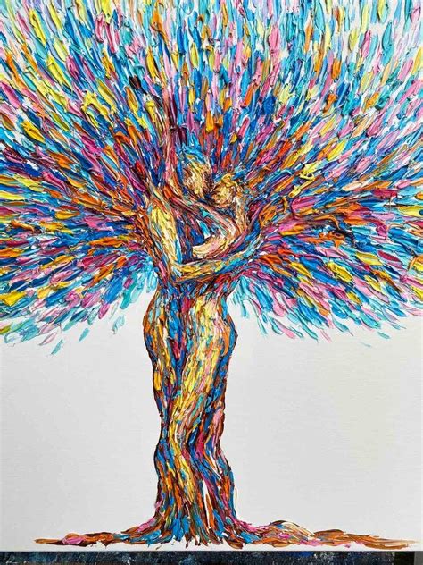 Abstract Tree Painting On Canvas Romantic Wall Art Couple In Love