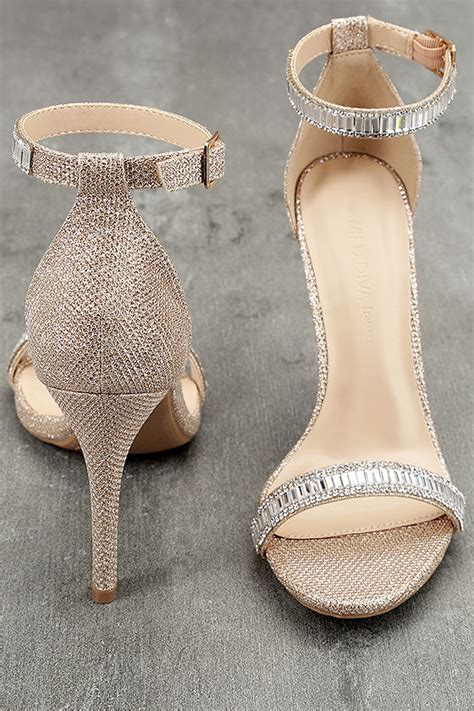 Stunning Rose Gold Heels Rhinestone Ankle Strap Heels Vegan Heels