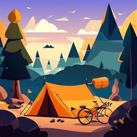 Premium Vector Summer Camping Forest Tent Gear Hand Drawn Flat