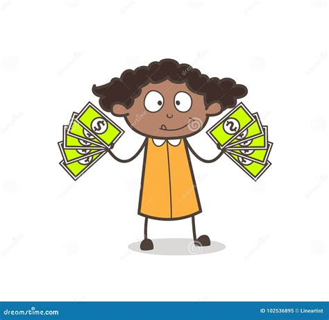 Greedy Woman Showing Money Vector Stock Illustration Illustration Of