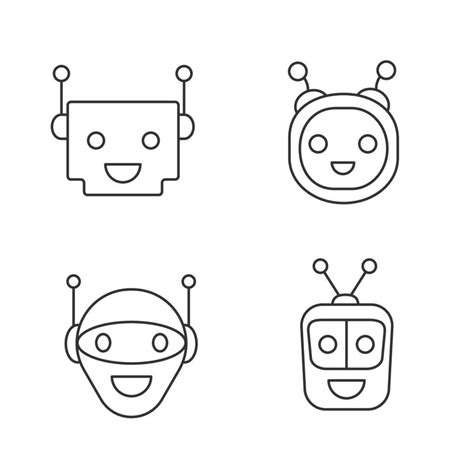 Chatbots Linear Icons Set Laughing Virtual Assistants Collection