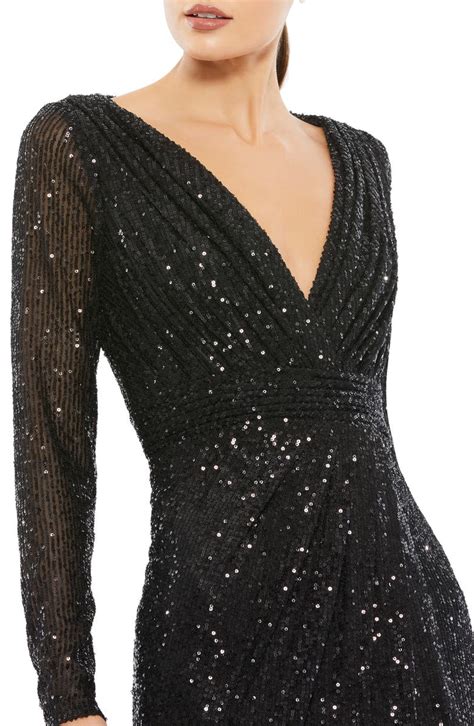 Ieena For Mac Duggal Sequin Long Sleeve Faux Wrap Gown Nordstrom