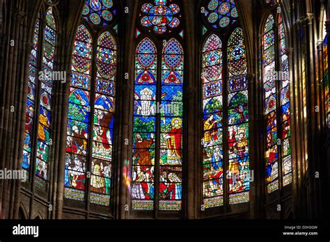 Medieval Gothic Stained Glass Window Showing The Kings Of France The