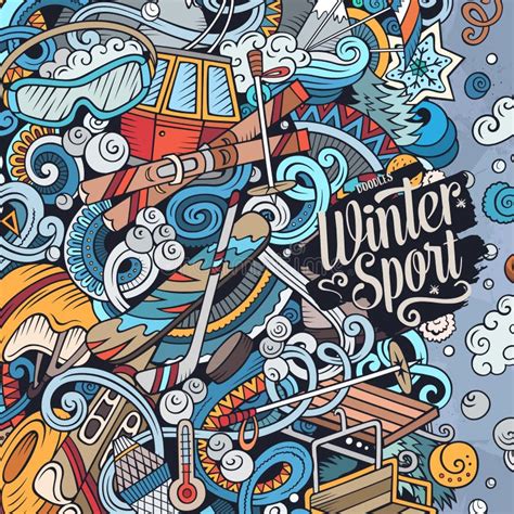 Winter Sports Hand Drawn Vector Doodles Illustration Ski Resort Card