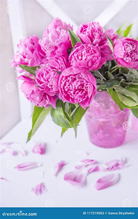 A Beautiful Bouquet Of Pink Peonies Stock Image Image Of Cozy