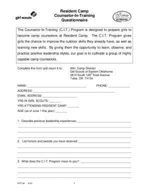 Fillable Online Program Aide PA And Counselor In Training CIT