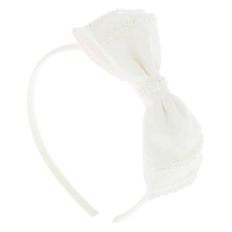 Claires Club Pearl Bow Headband White Claires Us