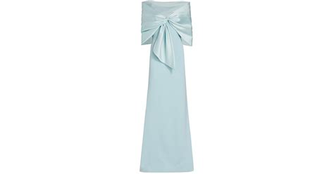 Badgley Mischka Off The Shoulder Taffeta Shawl Gown In Blue Lyst