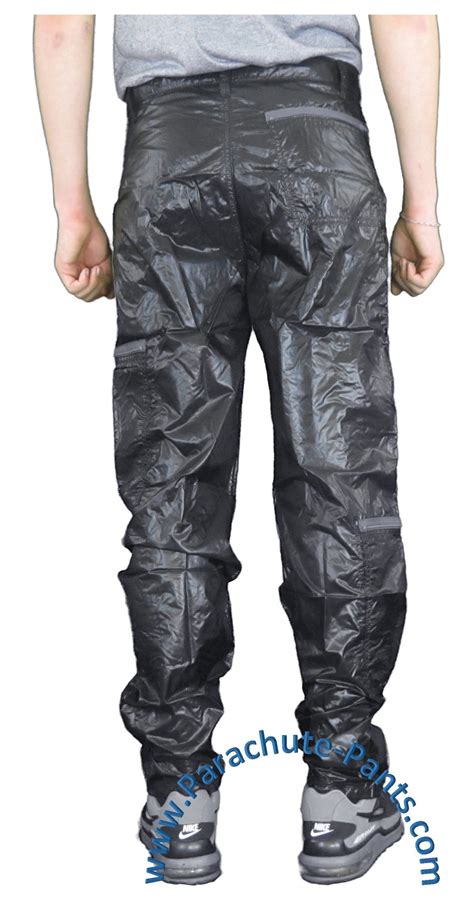 Panno Dor Black Thin Nylon Parachute Pants With Grey Zippers The