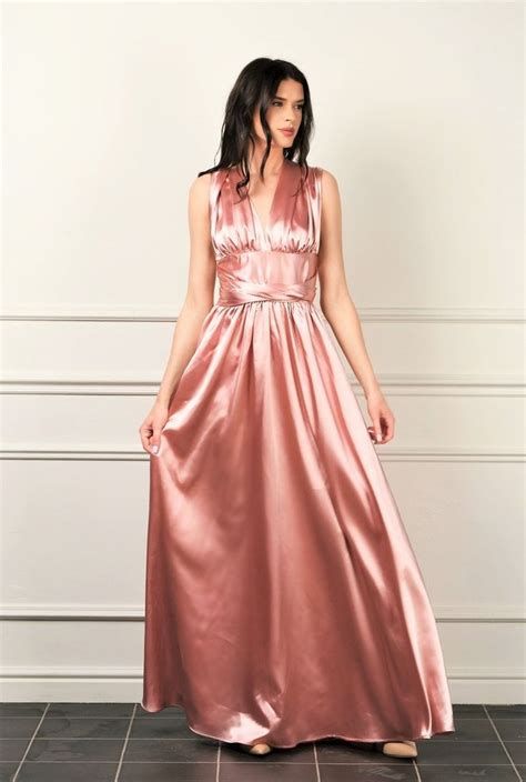 Rose Satin Maxi Dress Top Infinity A Line Dress Satin Bridesmaid