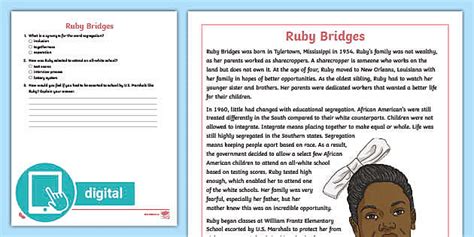 Ruby Bridges Story Pdf Reading Activity Twinkl Usa Worksheets Library