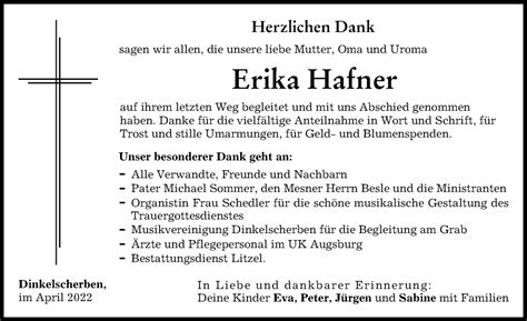 Traueranzeigen Von Erika Hafner Allg Uer Zeitung