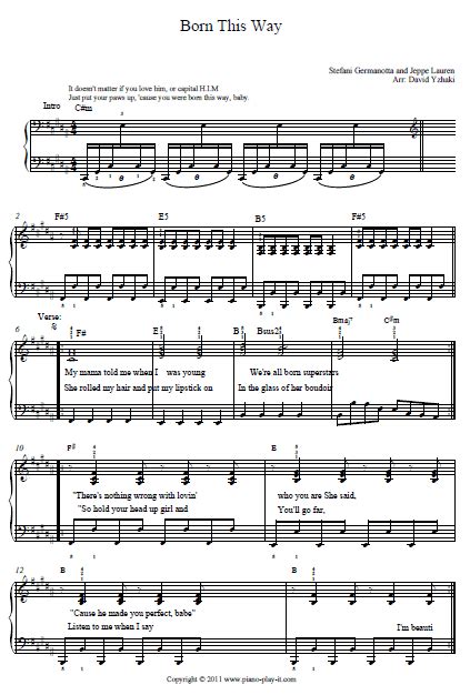 Born This Way Sheet Music Born This Way Piano Tutorial Sheet Music